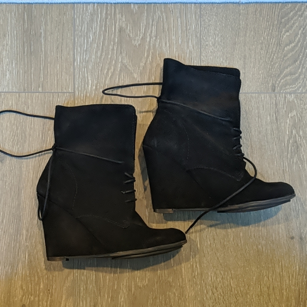 Zara Suede Wedge Booties - Size 39